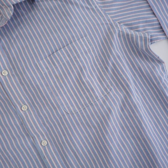 Stafford Blue White Pinstripe Wrinkle-Free Oxford Regular Fit Button Dress Shirt - Picture 9 of 10